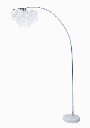 Benzara Crystal Accented Tiered Metal Floor Lamp with Marble Base, Silver and White BM196752 White and Silver Metal, Marble and Plastic BM196752