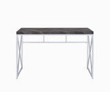 Benzara Herringbone Pattern Wooden Writing Desk with Metal Base, Gray and silver BM196774 Gray and Silver Metal, MDF, Particle Board BM196774