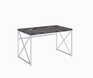 Benzara Herringbone Pattern Wooden Writing Desk with Metal Base, Gray and silver BM196774 Gray and Silver Metal, MDF, Particle Board BM196774