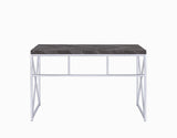 Benzara Herringbone Pattern Wooden Writing Desk with Metal Base, Gray and silver BM196774 Gray and Silver Metal, MDF, Particle Board BM196774