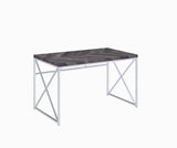 Herringbone Pattern Wooden Writing Desk with Metal Base, Gray and silver