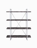 Benzara 4 Shelve Wood and Metal Bookcase with X shape Back Support, Gray and Silver BM196775 Gray and Silver Metal, MDF, Particle Board BM196775