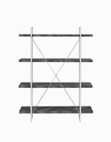 Benzara 4 Shelve Wood and Metal Bookcase with X shape Back Support, Gray and Silver BM196775 Gray and Silver Metal, MDF, Particle Board BM196775