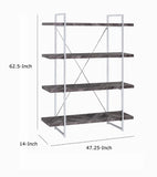 Benzara 4 Shelve Wood and Metal Bookcase with X shape Back Support, Gray and Silver BM196775 Gray and Silver Metal, MDF, Particle Board BM196775