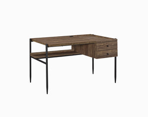 Benzara Transitional Style 2 Drawer Wooden Writing Desk with Metal Tapered Legs, Brown and Black BM196784 Black and Brown Metal, MDF and particle board BM196784