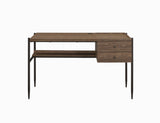 Benzara Transitional Style 2 Drawer Wooden Writing Desk with Metal Tapered Legs, Brown and Black BM196784 Black and Brown Metal, MDF and particle board BM196784