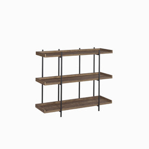 Benzara 3 Tier Metal Framed Bookcase with Wooden Storage Shelves, Small, Brown and Black BM196785 Brown and Black Metal, MDF, particle board BM196785