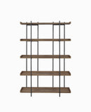 Benzara 5 Tier Metal Framed Bookcase with Wooden Storage Shelves, Large, Brown and Black BM196786 Brown and Black Metal, MDF, particle board BM196786