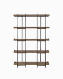 Benzara 5 Tier Metal Framed Bookcase with Wooden Storage Shelves, Large, Brown and Black BM196786 Brown and Black Metal, MDF, particle board BM196786