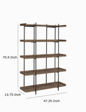 Benzara 5 Tier Metal Framed Bookcase with Wooden Storage Shelves, Large, Brown and Black BM196786 Brown and Black Metal, MDF, particle board BM196786