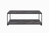 Benzara Metal Frame Coffee Table with Wooden Top and Bottom Shelf, Black and Brown BM196799 Brown wood, Metal and paper Veneer BM196799