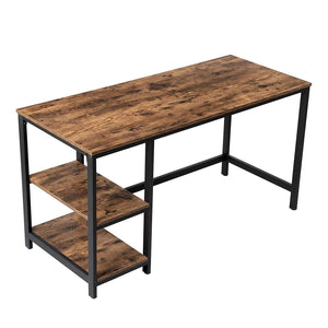 Benzara Industrial 55 Inch Wood and Metal Desk with 2 Shelves, Black and Brown BM197490 Black and Brown Particle board and Metal BM197490