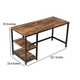 Benzara Industrial 55 Inch Wood and Metal Desk with 2 Shelves, Black and Brown BM197490 Black and Brown Particle board and Metal BM197490