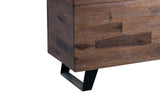 Benzara 46 Inch Wooden Storage Trunk with Angled Sled Legs, Brown and Black BM200130 Brown and black Acacia wood and metal BM200130