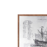 Benzara Antique Ship Blue Print with Wooden Frame, Brown and Silver BM200630 Brown and Silver Fir Wood, and Aluminum BM200630