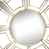 Benzara Round Sunburst Wall Mirror with Geometric Design Metal Frame, Gold BM200654 Gold and Clear Iron, Glass BM200654