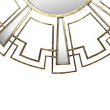 Benzara Round Sunburst Wall Mirror with Geometric Design Metal Frame, Gold BM200654 Gold and Clear Iron, Glass BM200654