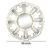 Benzara Round Sunburst Wall Mirror with Geometric Design Metal Frame, Gold BM200654 Gold and Clear Iron, Glass BM200654