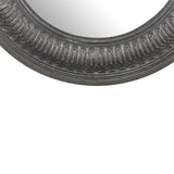 Benzara Round Wall Mirror with Thick Embossed Metal Border, Antique Gray BM200655 Gray Iron, MDF and Mirror BM200655