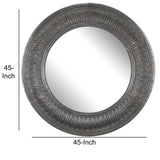 Benzara Round Wall Mirror with Thick Embossed Metal Border, Antique Gray BM200655 Gray Iron, MDF and Mirror BM200655