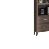 Benzara Wooden Media Tower with Four Open Shelves and Two Drawers, Dark Taupe Brown BM200666 Brown Wood and  Metal BM200666