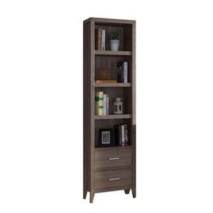 Benzara Wooden Media Tower with Four Open Shelves and Two Drawers, Dark Taupe Brown BM200666 Brown Wood and  Metal BM200666