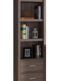 Benzara Wooden Media Tower with Four Open Shelves and Two Drawers, Dark Taupe Brown BM200666 Brown Wood and  Metal BM200666