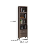 Benzara Wooden Media Tower with Four Open Shelves and Two Drawers, Dark Taupe Brown BM200666 Brown Wood and  Metal BM200666