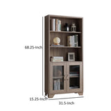 Benzara Wooden Book Cabinet with Three Display Shelves and Two Glass Doors, Taupe Brown BM200680 Brown Wood, Glass and Metal BM200680
