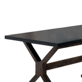 Benzara Two Toned Rectangular Wooden Dining Table with X Shaped Trestle Base, Black and Brown BM200691 Black and Gray Wood BM200691