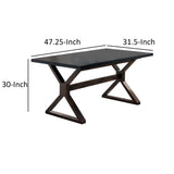 Benzara Two Toned Rectangular Wooden Dining Table with X Shaped Trestle Base, Black and Brown BM200691 Black and Gray Wood BM200691