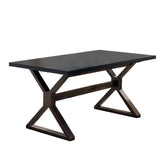 Benzara Two Toned Rectangular Wooden Dining Table with X Shaped Trestle Base, Black and Brown BM200691 Black and Gray Wood BM200691