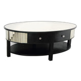 Benzara Wood and Glass Coffee Table with 2 Drawers and Mirror Inset, Black BM200864 Black MDF, Faux Leather and Glass BM200864