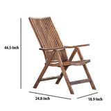 Benzara Rustic Wooden Adjustable Lounge Chair with Slatted Design, Brown BM200896 Brown Wood BM200896