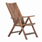 Rustic Wooden Adjustable Lounge Chair with Slatted Design, Brown
