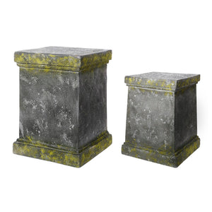 Benzara Magnesium Pedestals with Distressed Details, Gray and Green, Set of 2 BM200906 Gray and Green Magnesium BM200906