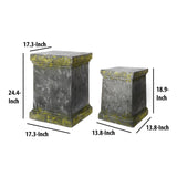 Benzara Magnesium Pedestals with Distressed Details, Gray and Green, Set of 2 BM200906 Gray and Green Magnesium BM200906