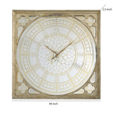 Benzara Square Oversized Wooden Wall Clock with Glass Inlay, Gold and Clear BM200923 Gold and Clear MDF and Glass BM200923