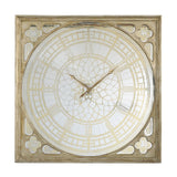 Benzara Square Oversized Wooden Wall Clock with Glass Inlay, Gold and Clear BM200923 Gold and Clear MDF and Glass BM200923