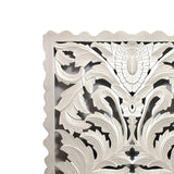 Benzara Carved Wooden Wall Panel with Scalloped Edges, Antique White BM200927 White MDF BM200927