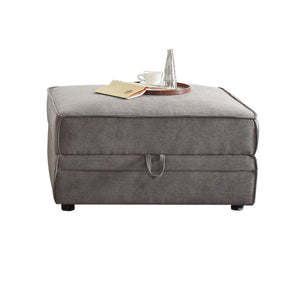 Benzara Velvet Upholstered Wooden Ottoman with Lift Off Storage and Block Legs, Gray BM201815 Gray Wood, Velvet and Plastic BM201815