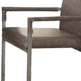 Benzara Metal Arm Chairs with Leatherette Padded Seat and High Backrest, Silver and Gray, Set of Two BM202033 Gray and Silver Metal and Faux Leather BM202033