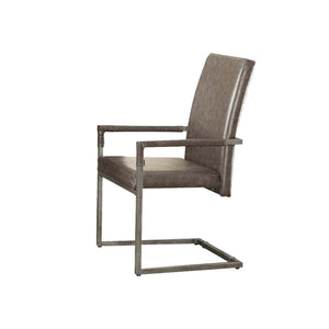 Benzara Metal Arm Chairs with Leatherette Padded Seat and High Backrest, Silver and Gray, Set of Two BM202033 Gray and Silver Metal and Faux Leather BM202033