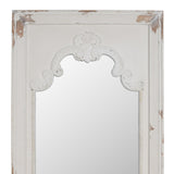 Benzara Wooden Rectangle Wall Mirror with Chipped Edges and Hook, White BM202270 White Wood and Magnesia BM202270