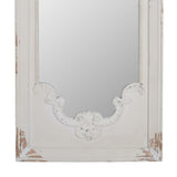 Benzara Wooden Rectangle Wall Mirror with Chipped Edges and Hook, White BM202270 White Wood and Magnesia BM202270