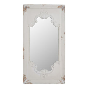 Benzara Wooden Rectangle Wall Mirror with Chipped Edges and Hook, White BM202270 White Wood and Magnesia BM202270