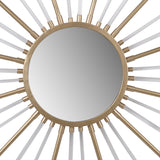 Benzara Iron Mirror with Sparkled Sunburst Design, Large, White and Gold BM202286 White and Gold Iron and Glass BM202286