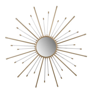 Benzara Iron Mirror with Sparkled Sunburst Design, Large, White and Gold BM202286 White and Gold Iron and Glass BM202286