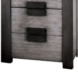 Benzara Transitional Wooden Nightstand with 3 Drawers Storage, Gray and Black BM203140 Gray and black Wood and wood veneer BM203140