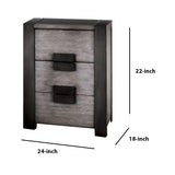 Benzara Transitional Wooden Nightstand with 3 Drawers Storage, Gray and Black BM203140 Gray and black Wood and wood veneer BM203140